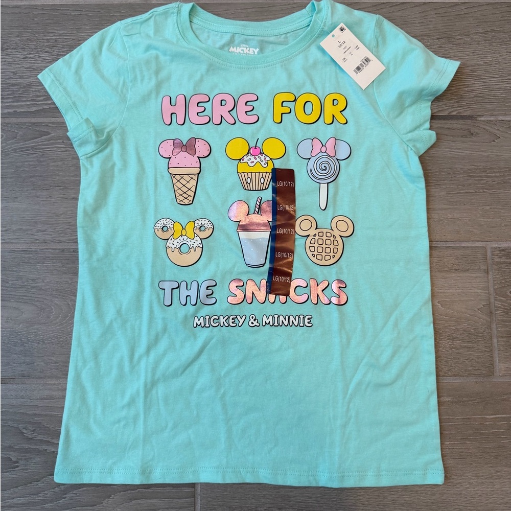 NWT Disney Mickey Mouse Minnie Mouse Snacks Graphic T-Shirt Girls Size L (10/12)